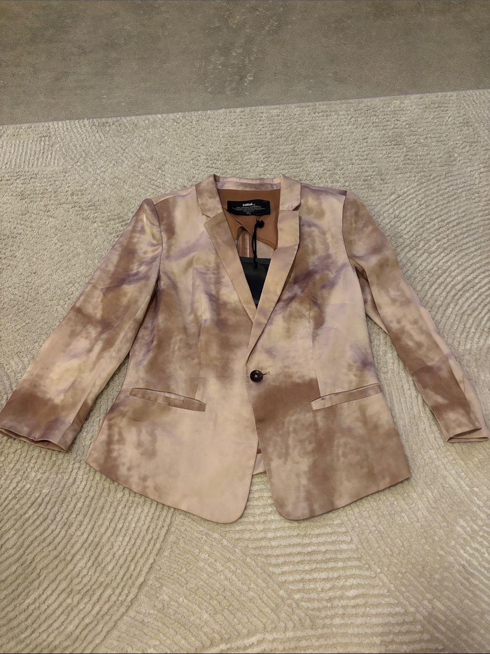 Tie-Dye Satin Single-Button Blazer in Neutral Pink by Initial